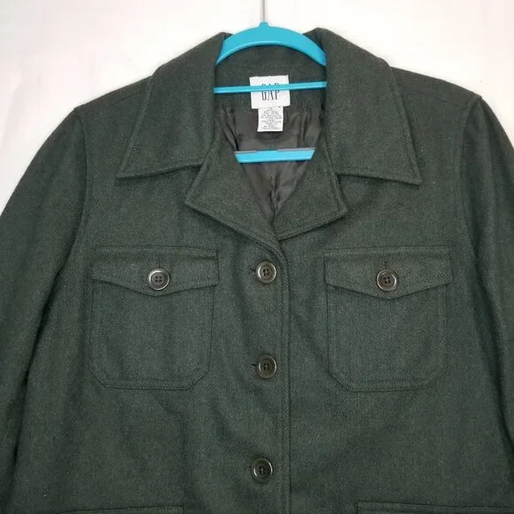 Vintage Gap button up peacoat forest green size S wool blend field coat utility - Picture 3 of 9